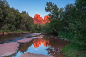 Sedona sunset and moonrise at Red Rock Crossing