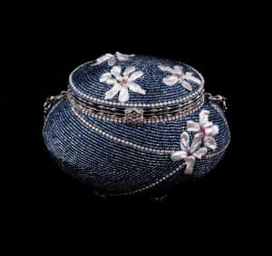 Daisies in Denim and Pearl Beaded Egg Purse