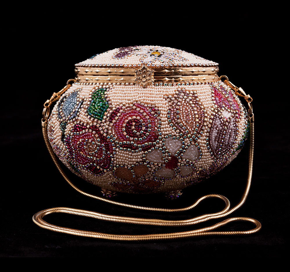 Beaded egg purses and fine enamels by Shirley Bierman