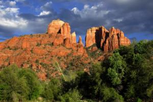Sedona summer with monsoon clouds coming in over Cathedral Rock